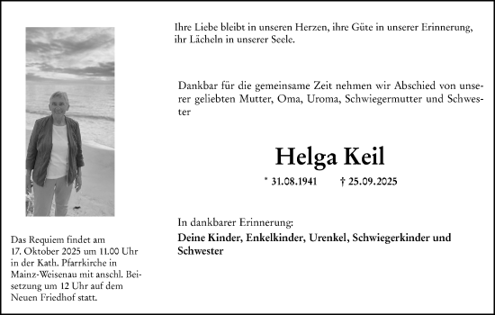 Traueranzeige von Helga Keil von Allgemeine Zeitung Mainz