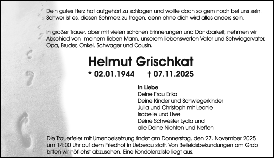 Traueranzeige von Helmut Grischkat von Darmstädter Echo
