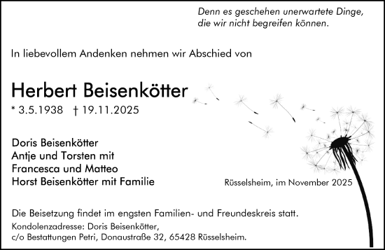 Traueranzeige von Herbert Beisenkötter von Rüsselsheimer Echo