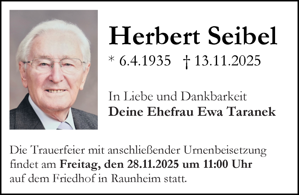  Traueranzeige für Herbert Seibel vom 22.11.2025 aus Rüsselsheimer Echo