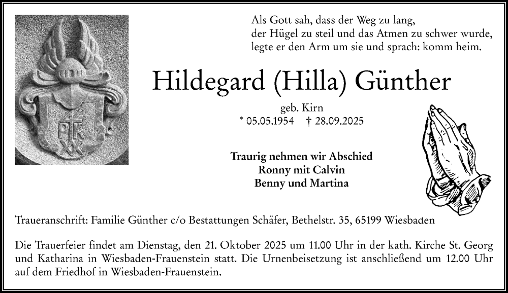  Traueranzeige für Hildegard Günther vom 11.10.2025 aus Wiesbadener Kurier