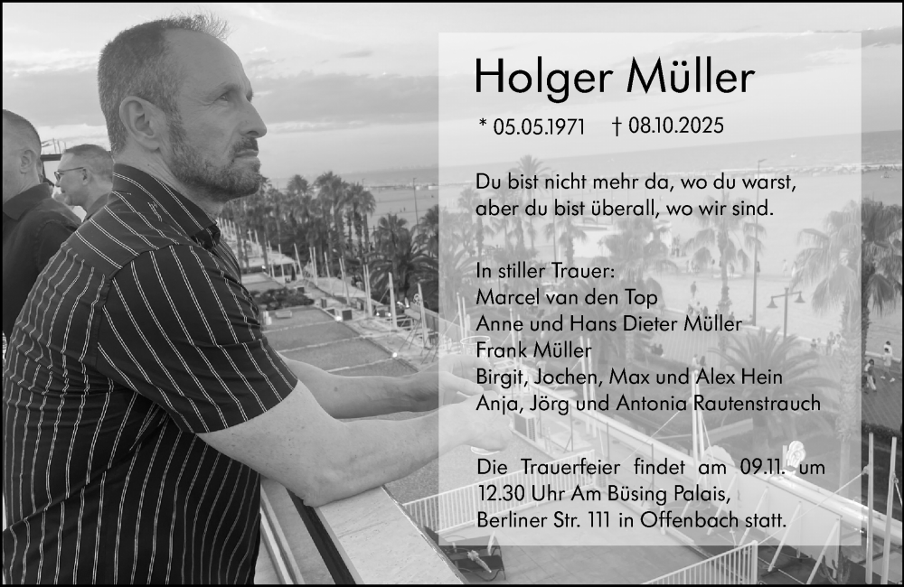 Traueranzeige für Holger Müller vom 08.11.2025 aus Rüsselsheimer Echo