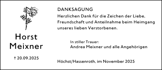 Traueranzeige von Horst Meixner von Odenwälder Echo