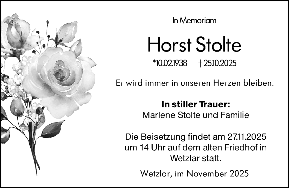  Traueranzeige für Horst Stolte vom 22.11.2025 aus Wetzlarer Neue Zeitung