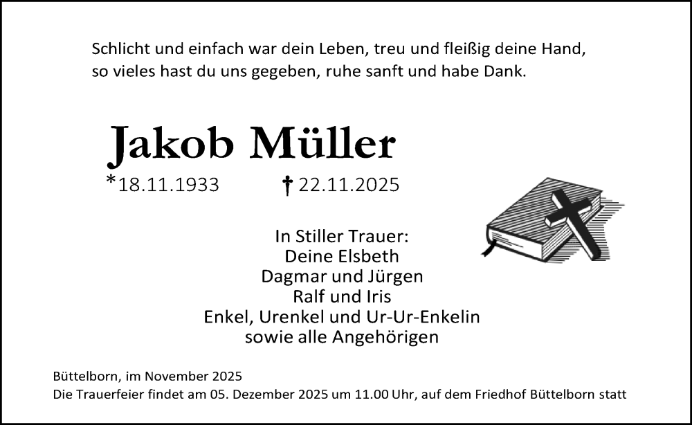  Traueranzeige für Jakob Müller vom 29.11.2025 aus Groß-Gerauer Echo