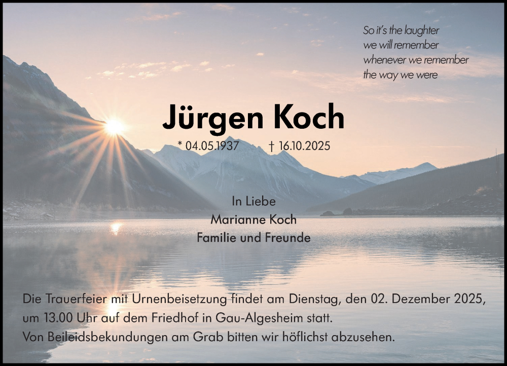  Traueranzeige für Jürgen Koch vom 15.11.2025 aus Allgemeine Zeitung Rheinhessen-Nahe