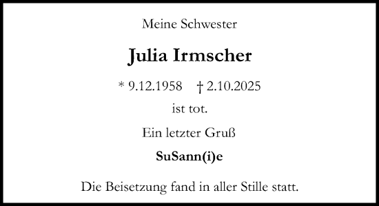 Traueranzeige von Julia Irmscher von Darmstädter Echo