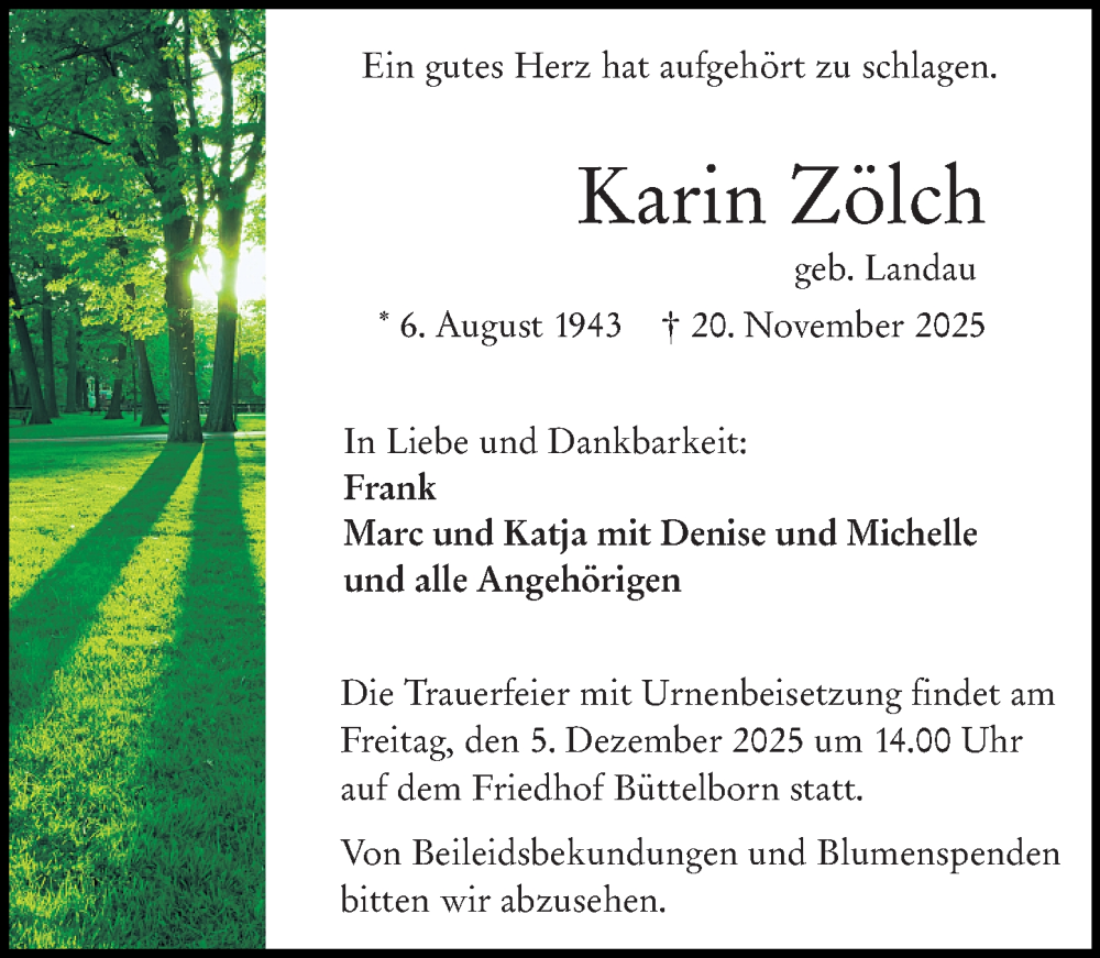  Traueranzeige für Karin Zölch vom 29.11.2025 aus Groß-Gerauer Echo