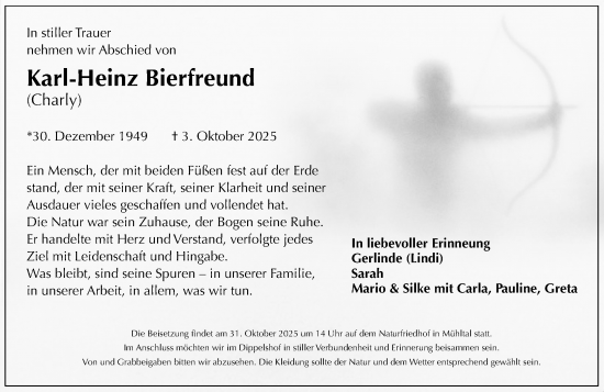 Traueranzeige von Karl-Heinz Bierfreund von Darmstädter Echo