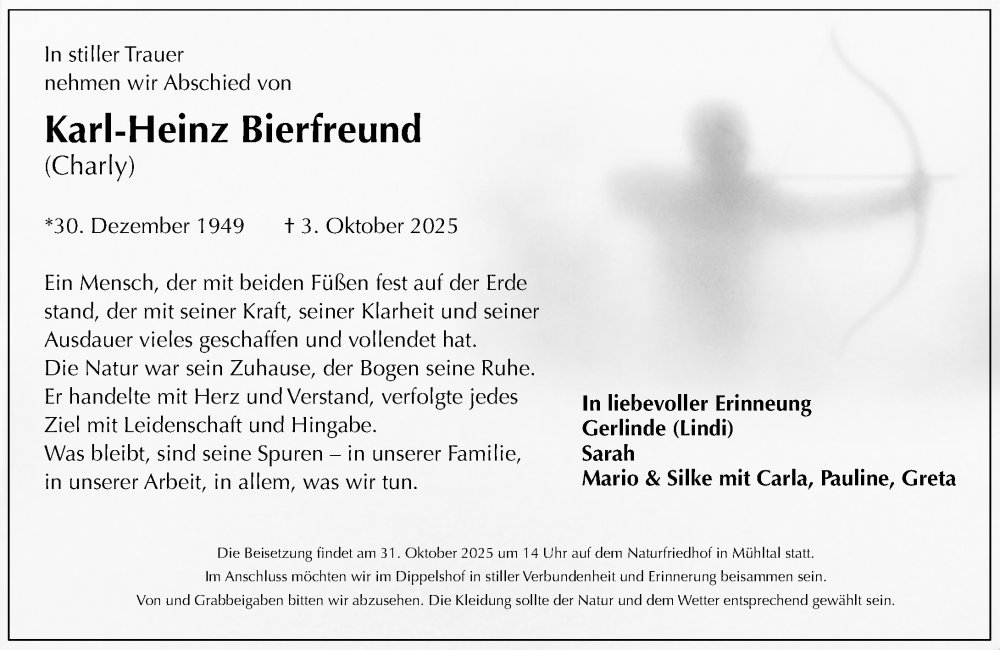  Traueranzeige für Karl-Heinz Bierfreund vom 11.10.2025 aus Darmstädter Echo