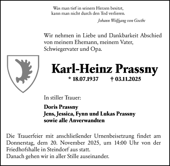 Traueranzeige von Karl-Heinz Prassny von Wetzlarer Neue Zeitung