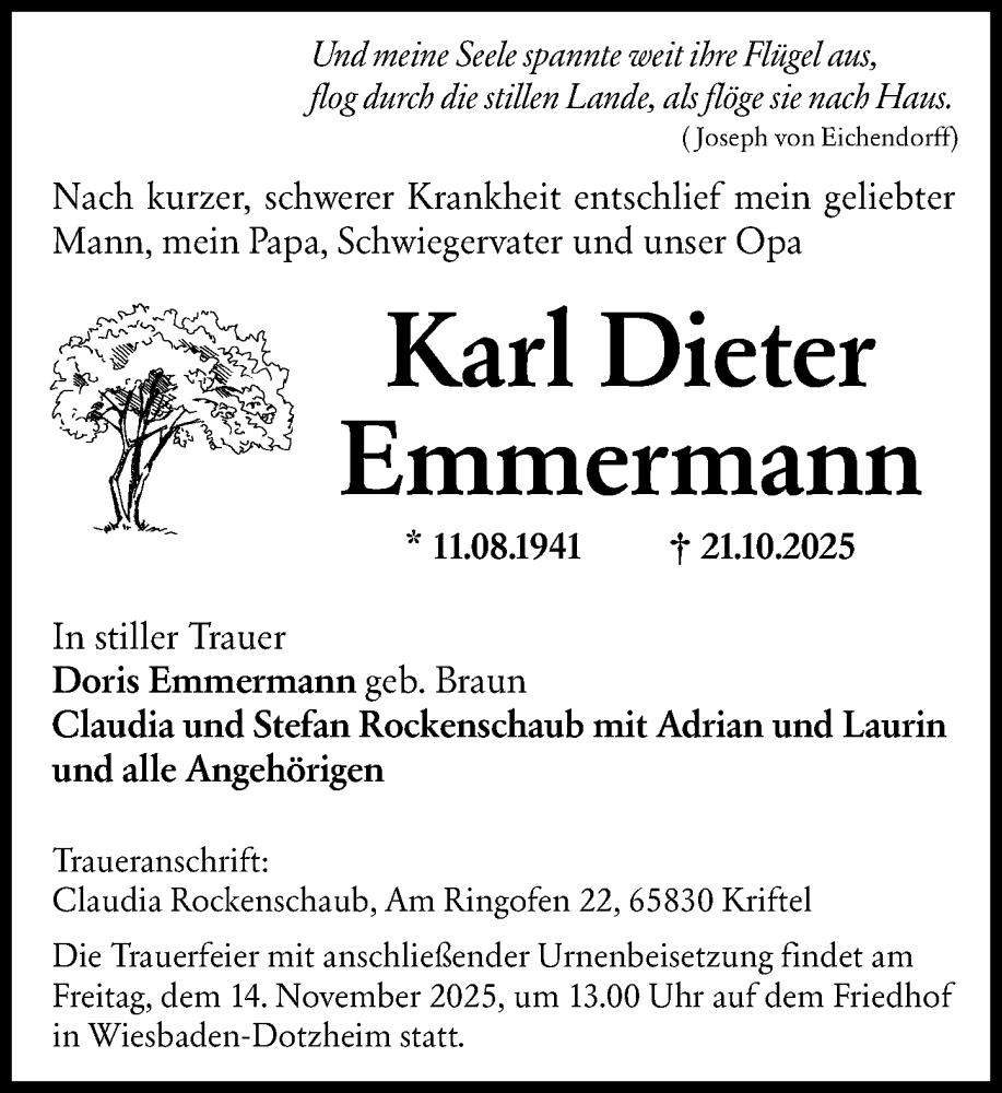  Traueranzeige für Karl Dieter Emmermann vom 08.11.2025 aus Wiesbadener Kurier