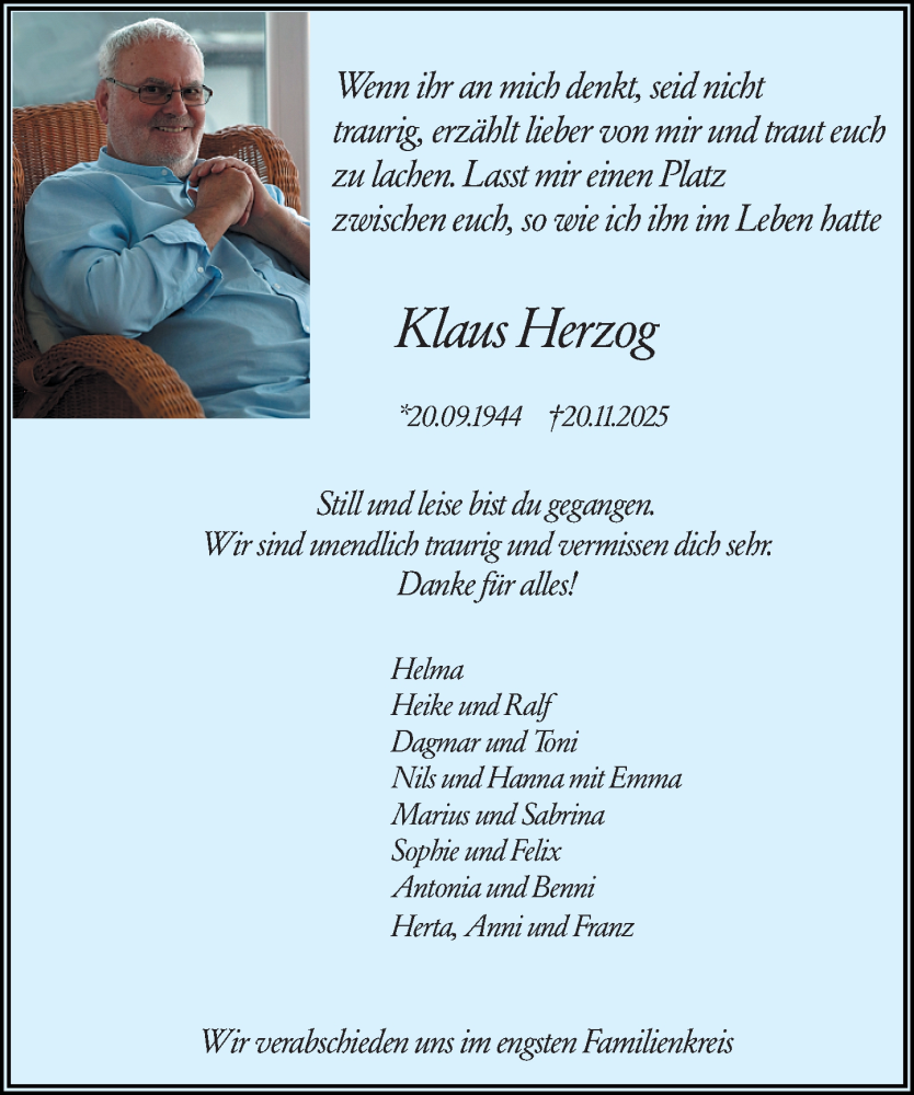  Traueranzeige für Klaus Herzog vom 29.11.2025 aus Groß-Gerauer Echo