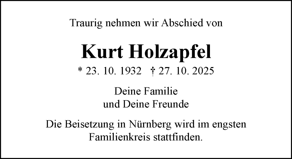  Traueranzeige für Kurt Holzapfel vom 08.11.2025 aus Allgemeine Zeitung Mainz