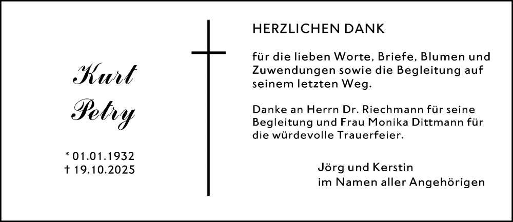  Traueranzeige für Kurt Petry vom 14.11.2025 aus Hochheimer Zeitung