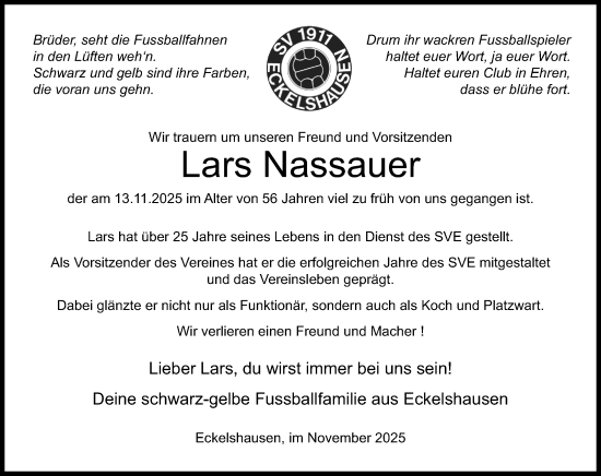 Traueranzeige von Lars Nassauer von Hinterländer Anzeiger