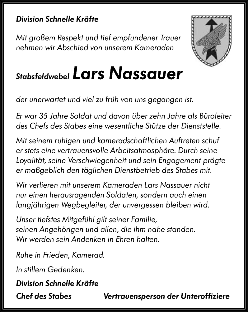  Traueranzeige für Lars Nassauer vom 26.11.2025 aus Hinterländer Anzeiger