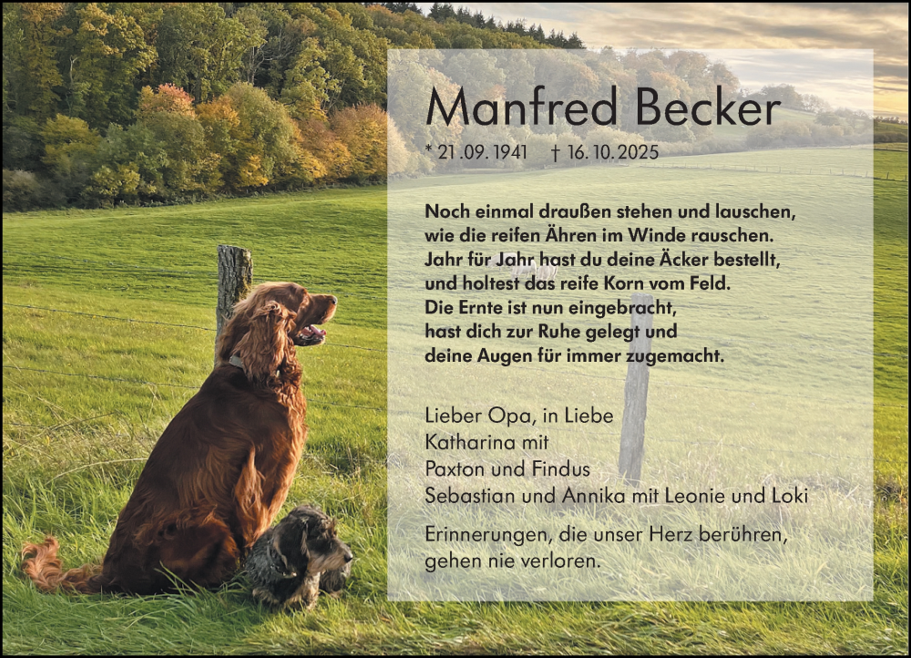  Traueranzeige für Manfred Becker vom 07.11.2025 aus Weilburger Tageblatt