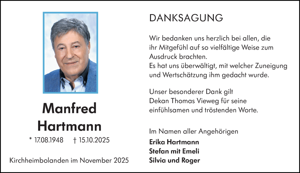  Traueranzeige für Manfred Hartmann vom 15.11.2025 aus Allgemeine Zeitung Alzey