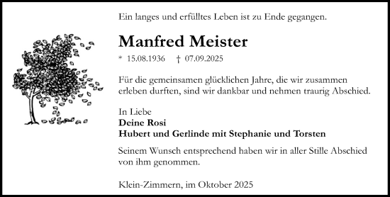 Traueranzeige von Manfred Meister von Darmstädter Echo