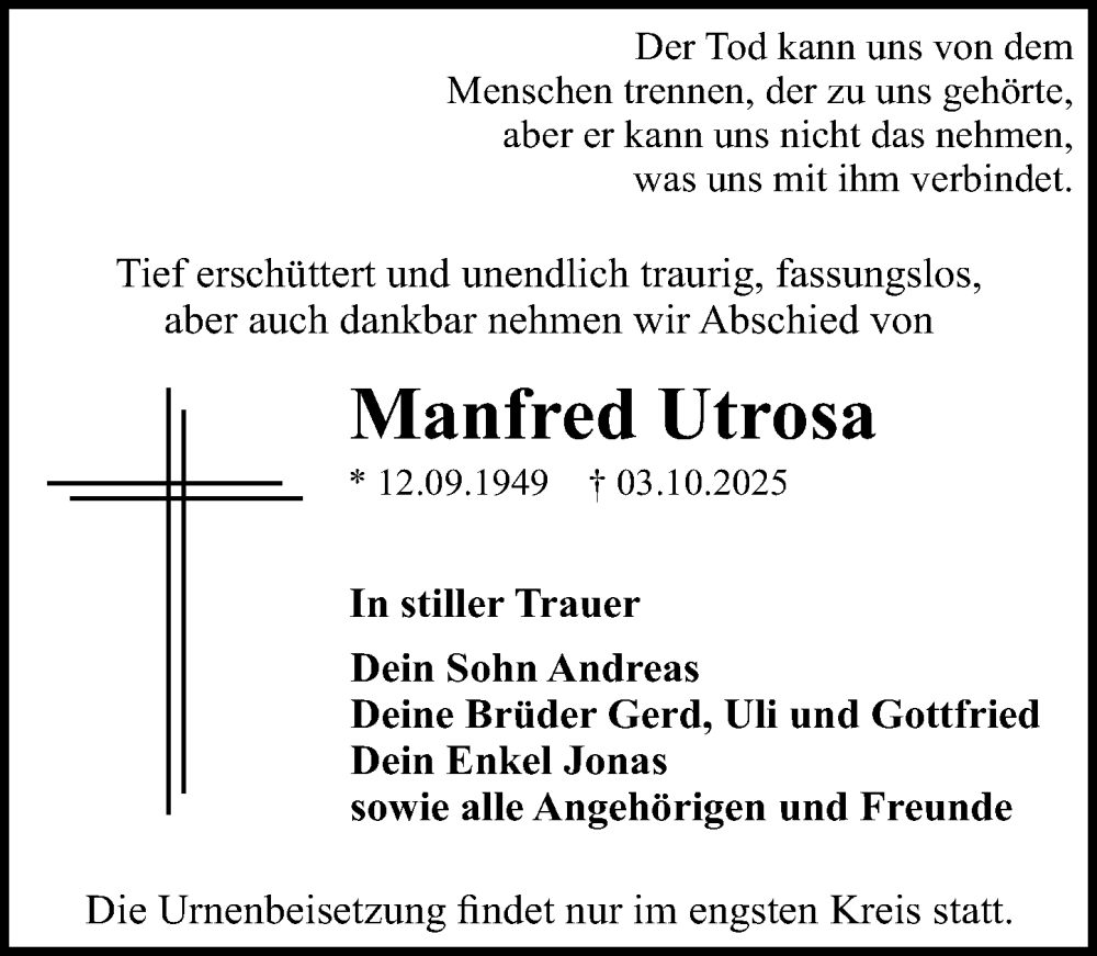  Traueranzeige für Manfred Utrosa vom 11.10.2025 aus Darmstädter Echo