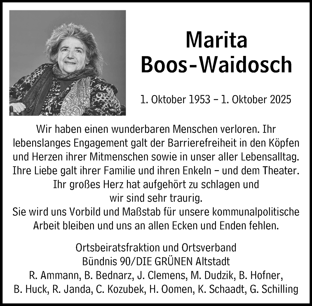  Traueranzeige für Marita Boos-Waidosch vom 11.10.2025 aus Allgemeine Zeitung Mainz