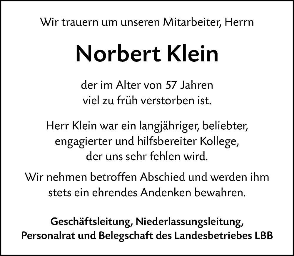  Traueranzeige für Norbert Klein vom 22.11.2025 aus Wormser Zeitung