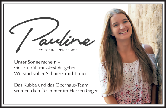 Traueranzeige von Pauline  von Allgemeine Zeitung Alzey