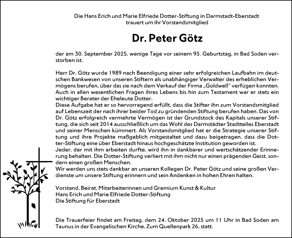  Traueranzeige für Peter Götz vom 11.10.2025 aus Darmstädter Echo