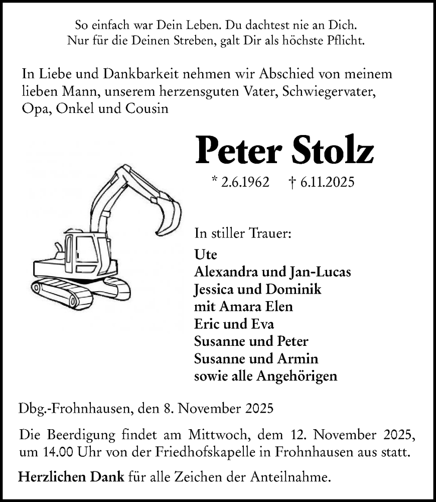  Traueranzeige für Peter Stolz vom 08.11.2025 aus Dill Block