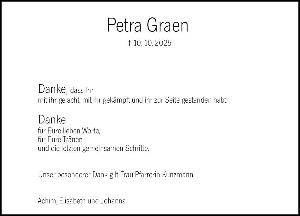  Traueranzeige für Petra Graen vom 14.11.2025 aus Wormser Zeitung