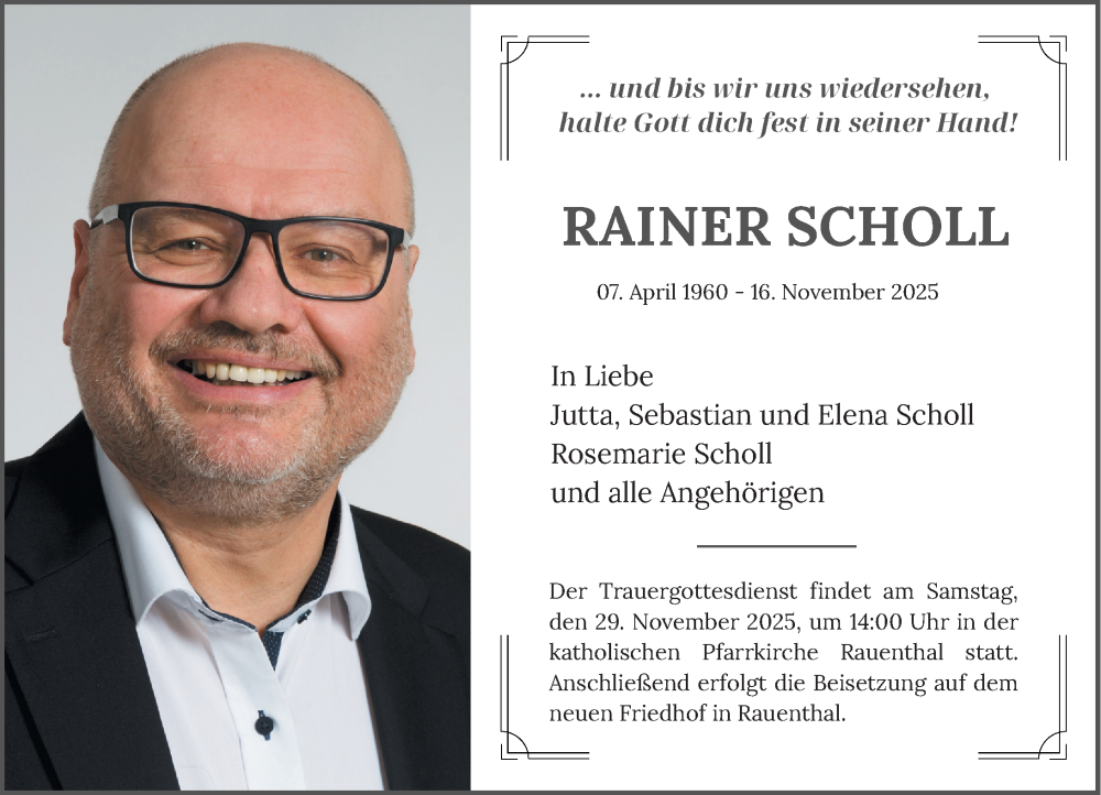  Traueranzeige für Rainer Scholl vom 22.11.2025 aus Wiesbadener Kurier