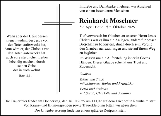 Traueranzeige von Reinhardt Moschner von Rüsselsheimer Echo