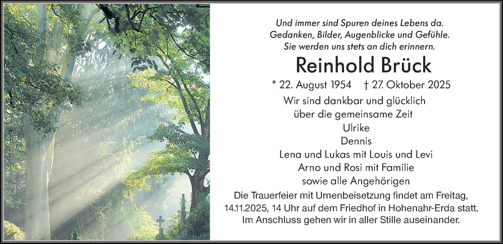  Traueranzeige für Reinhold Brück vom 08.11.2025 aus Wetzlarer Neue Zeitung