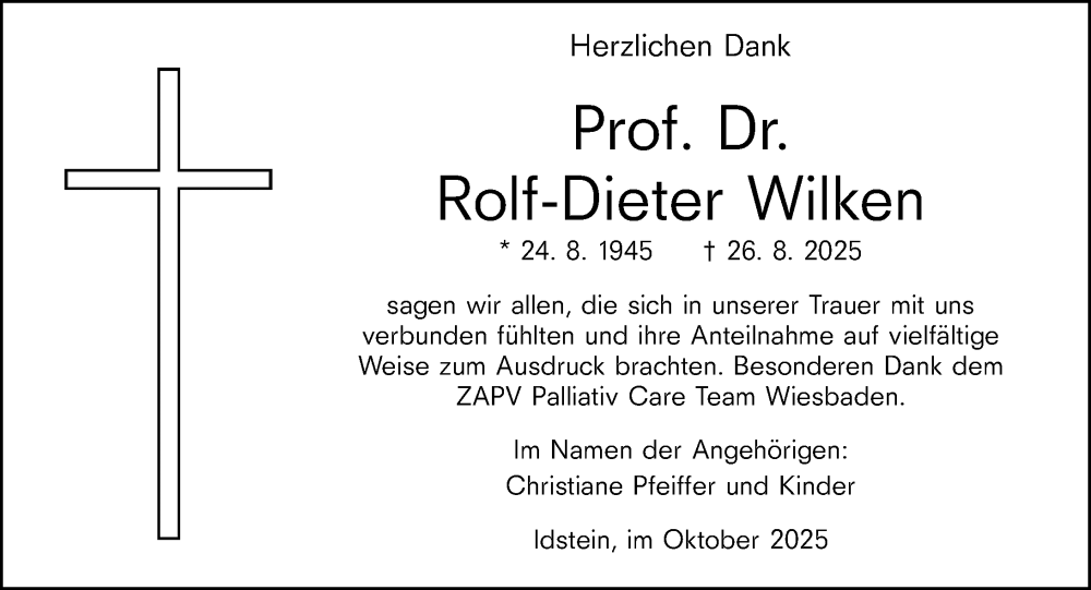  Traueranzeige für Rolf-Dieter Wilken vom 11.10.2025 aus Idsteiner Land/Untertaunus