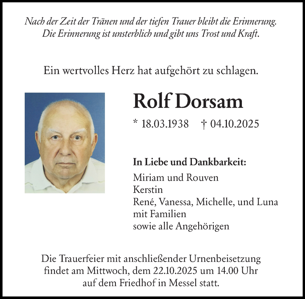  Traueranzeige für Rolf Dorsam vom 11.10.2025 aus Darmstädter Echo