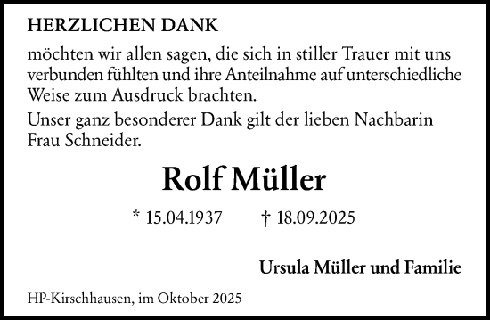 Traueranzeige von Rolf Müller von Starkenburger Echo