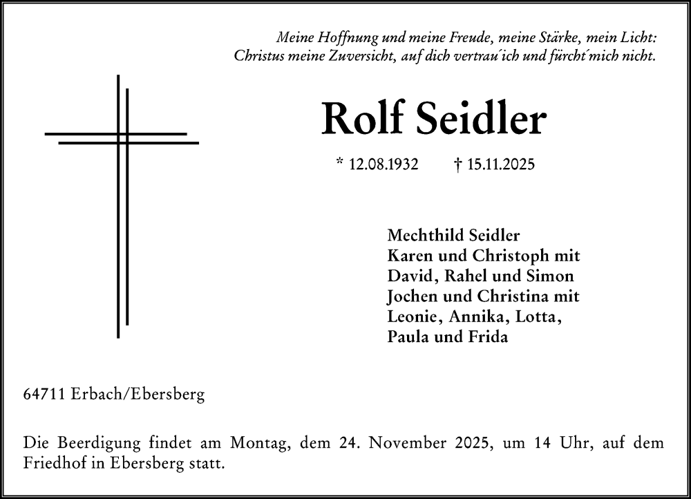  Traueranzeige für Rolf Seidler vom 22.11.2025 aus Odenwälder Echo