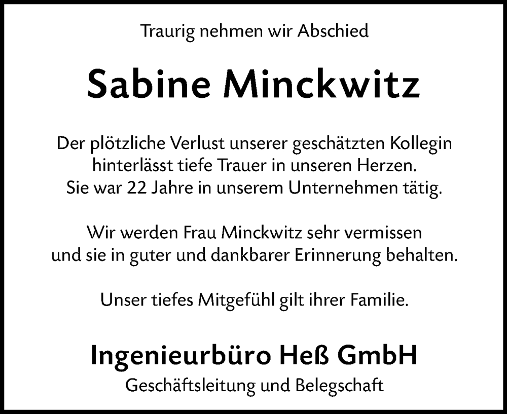  Traueranzeige für Sabine Minckwitz vom 11.10.2025 aus Darmstädter Echo