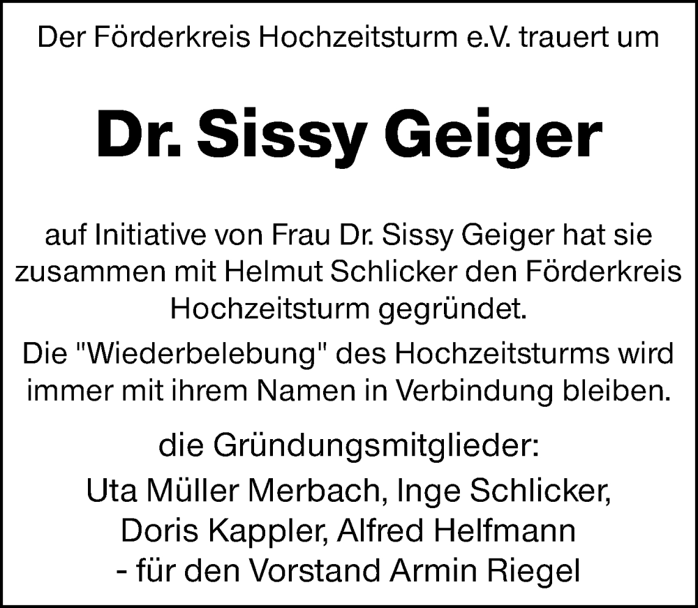  Traueranzeige für Sissy Geiger vom 08.11.2025 aus Darmstädter Echo