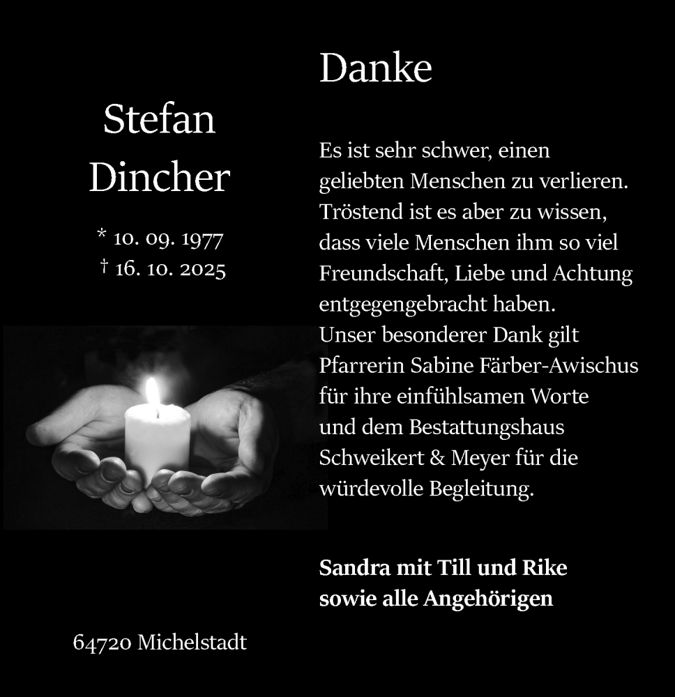  Traueranzeige für Stefan Dincher vom 29.11.2025 aus Odenwälder Echo