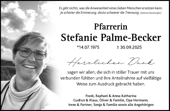 Traueranzeige von Stefanie Palme-Becker von Allgemeine Zeitung Mainz