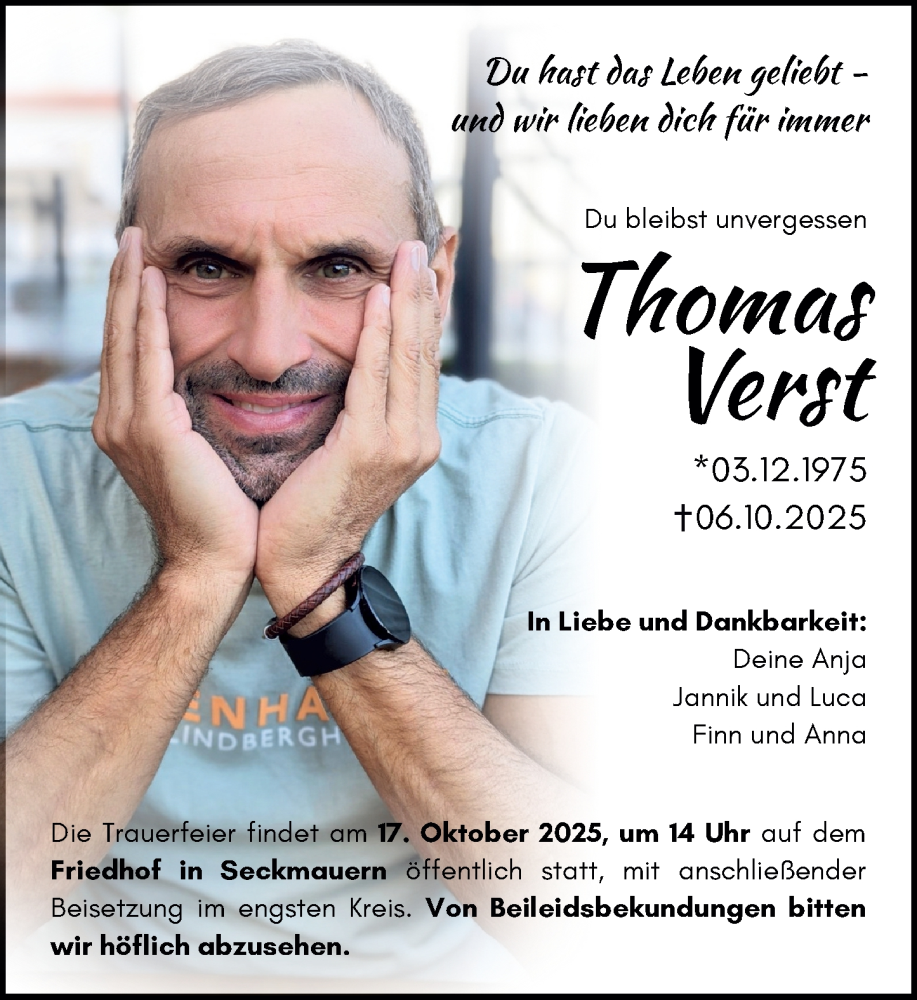  Traueranzeige für Thomas Verst vom 11.10.2025 aus Odenwälder Echo