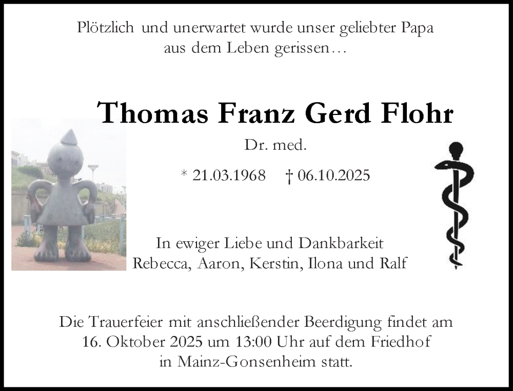 Traueranzeige für Thomas Franz Gerd Flohr vom 11.10.2025 aus Allgemeine Zeitung Mainz