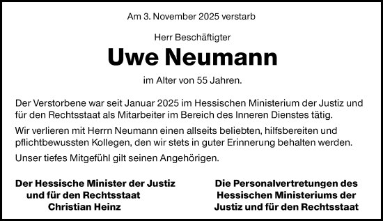 Traueranzeige von Uwe Neumann von Wiesbadener Kurier