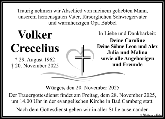 Traueranzeige von Volker Crecelius von Camberger Anzeiger