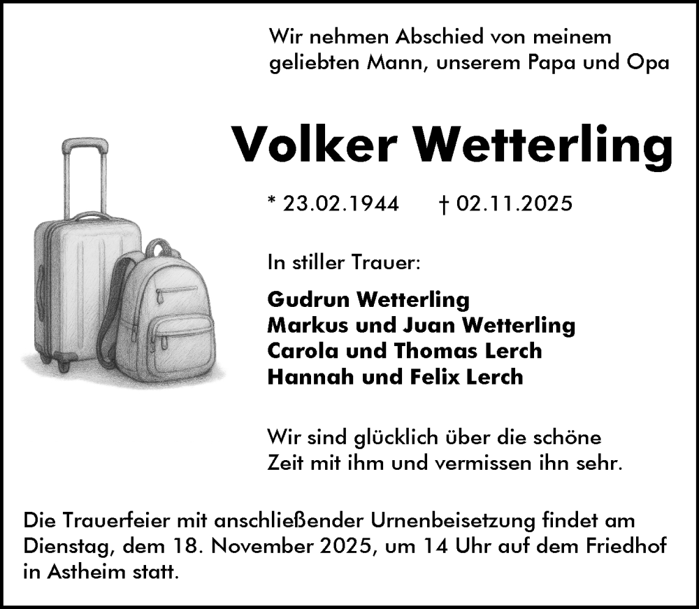  Traueranzeige für Volker Wetterling vom 08.11.2025 aus Rüsselsheimer Echo