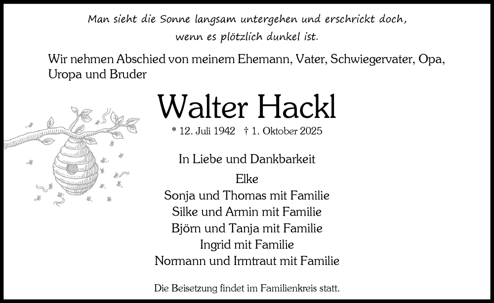  Traueranzeige für Walter Hackl vom 11.10.2025 aus Idsteiner Land/Untertaunus