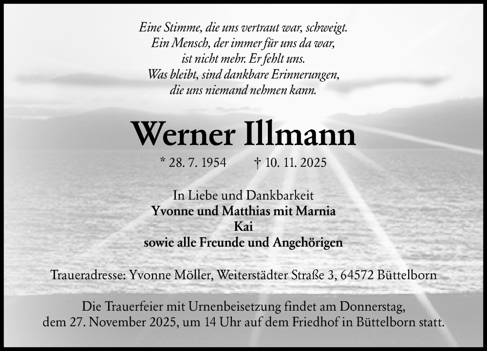  Traueranzeige für Werner Illmann vom 22.11.2025 aus Groß-Gerauer Echo