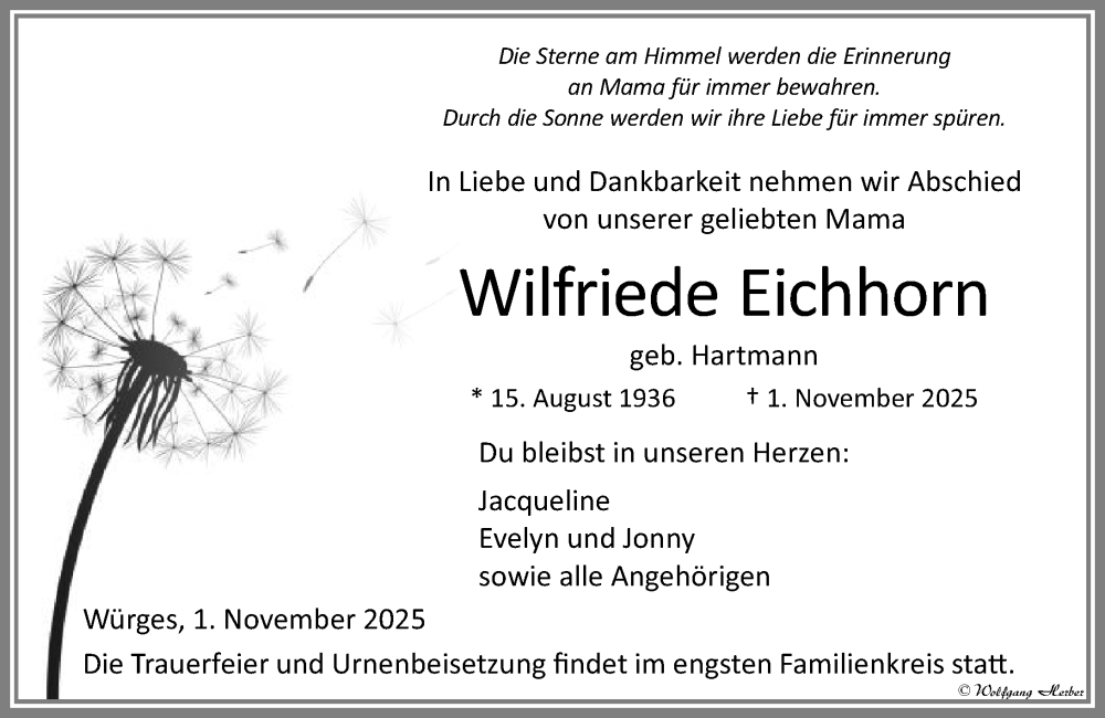  Traueranzeige für Wilfriede Eichhorn vom 13.11.2025 aus Camberger Anzeiger